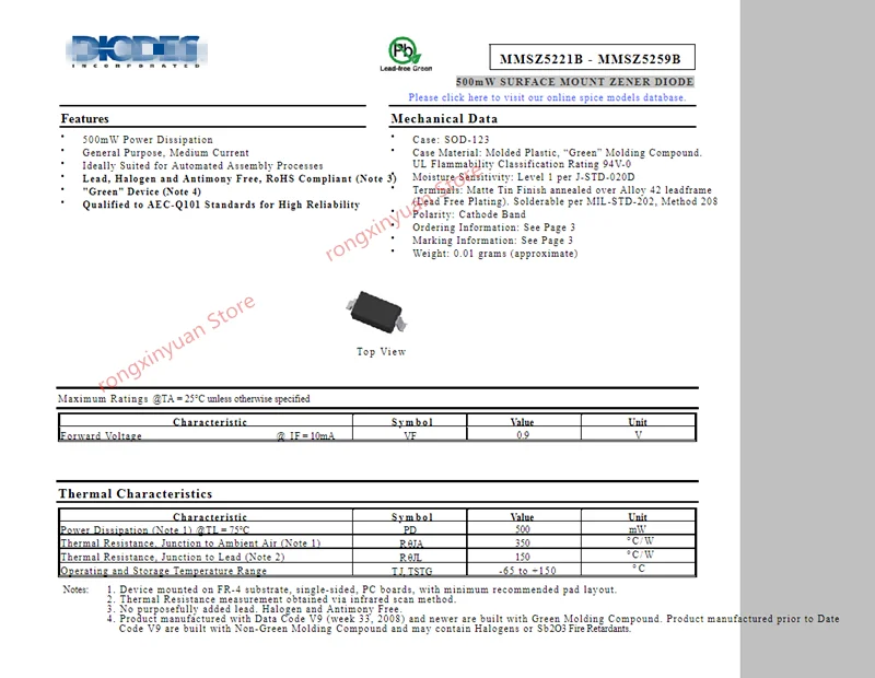 MMSZ5240BQ 7 F F5 SOD123 MMSZ5240 500 МВт Диод Зенера с поверхностным креплением 370/ 10 в 100% новый
