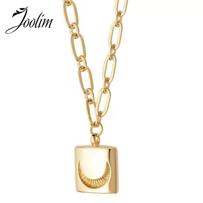 

JOOLIM Jewelry High End PVD Plated Finish Wholesale No Fade Fashion Simple Long Crescent Moon Pendant Sweater Necklace for Women