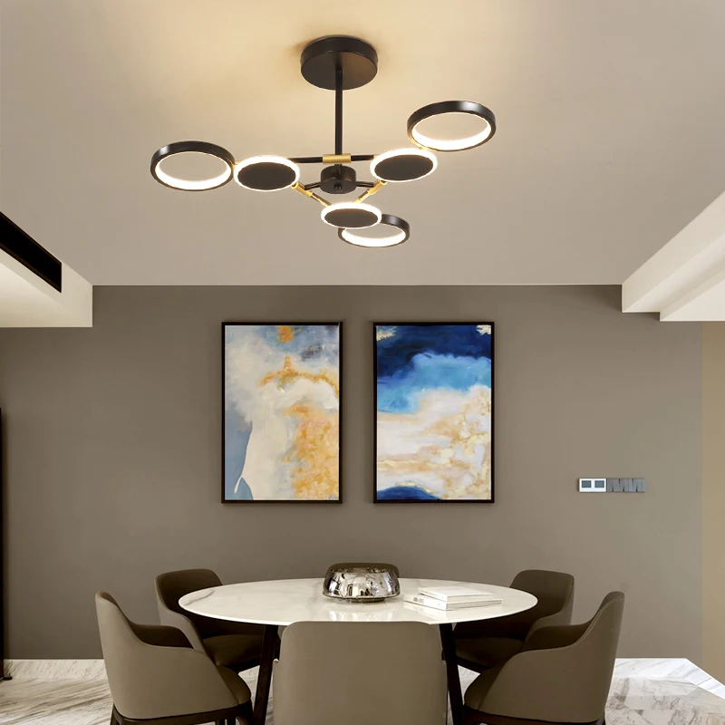 Современная модная черная круглая Светодиодная потолочная подвесная люстра