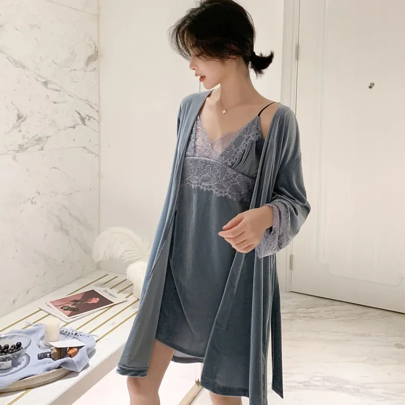 Женский бархатный халат и MECHCITIZ роскошный кружевной пикантный с v-образным