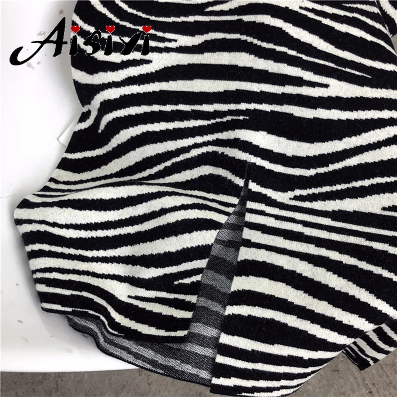 Женская трикотажная юбка средней длины в полоску с принтом зебры винтажная