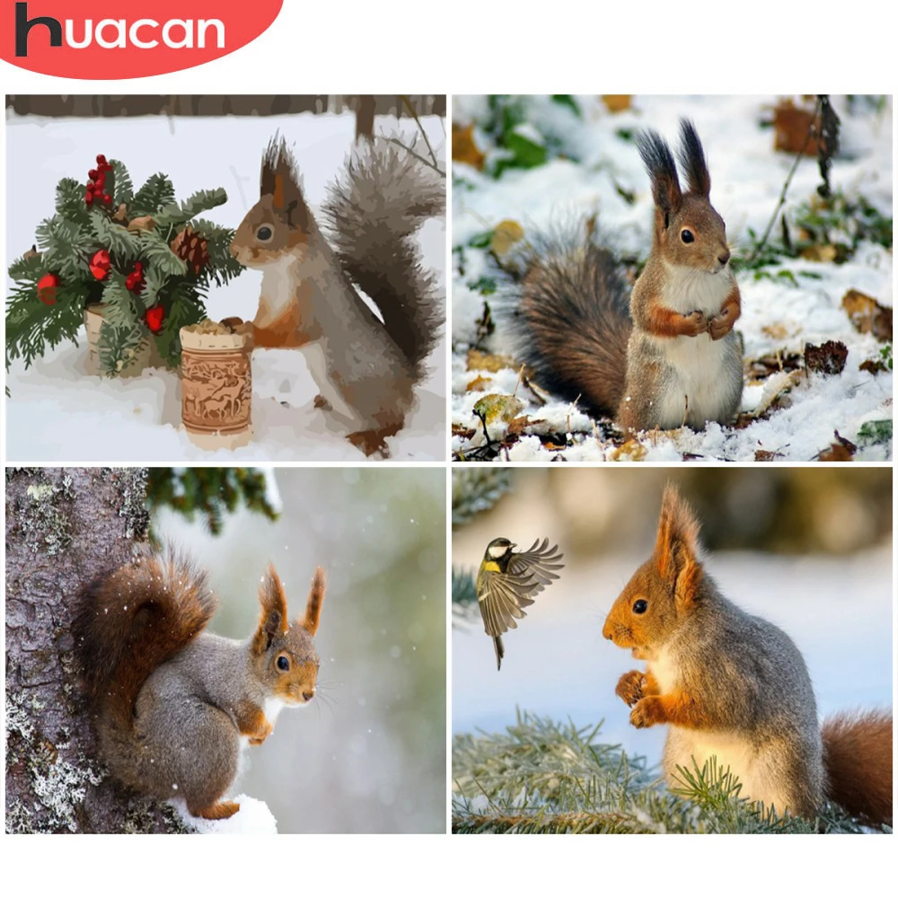 

HUACAN картина маслом по номерам белка картины красками по номерам зима Ручной росписью Рождественский подарок