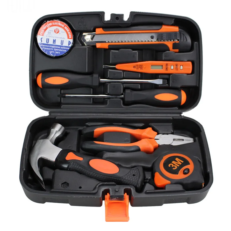 

9PCS Hand Tool Set General Household Kit Multifunction Hardware Repair Tool Box With Screwdrive Knives Hammer Wire Pliers