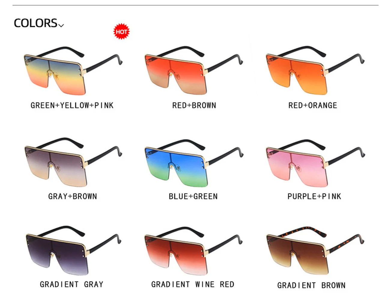 

Oversized Stylish Flat Top Sunglasses Women Vintage Square Brand Designer Gradient Sun Glasses Women One-Piece Lens Eyewear UV