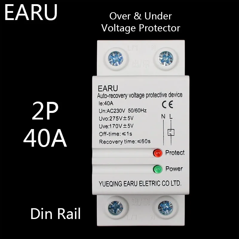 

40A 230V Din rail automatic recovery reconnect over voltage and under voltage protective device protector protection relay