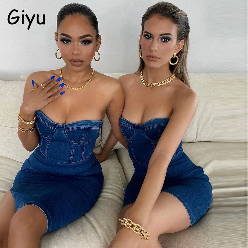 

Винтажное джинсовое платье-миди Giyu, женские летние Клубные вечерние платья 2021, сексуальное облегающее платье с открытой спиной и разрезом, ...