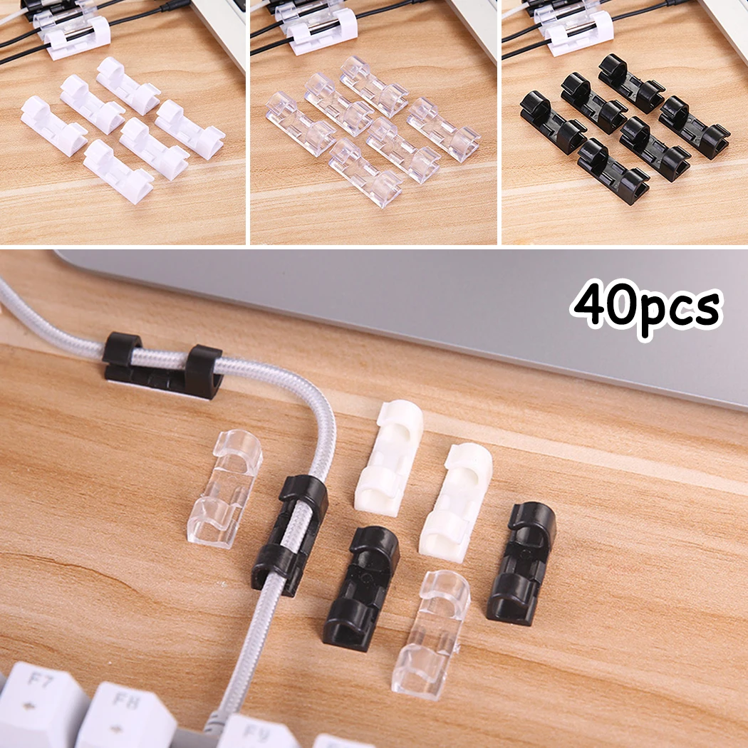 

40Pcs Self Stick Wire Cable Cord Clips Clamp Table Wall Tidy Organizer Holder For Storage Home Wire Network