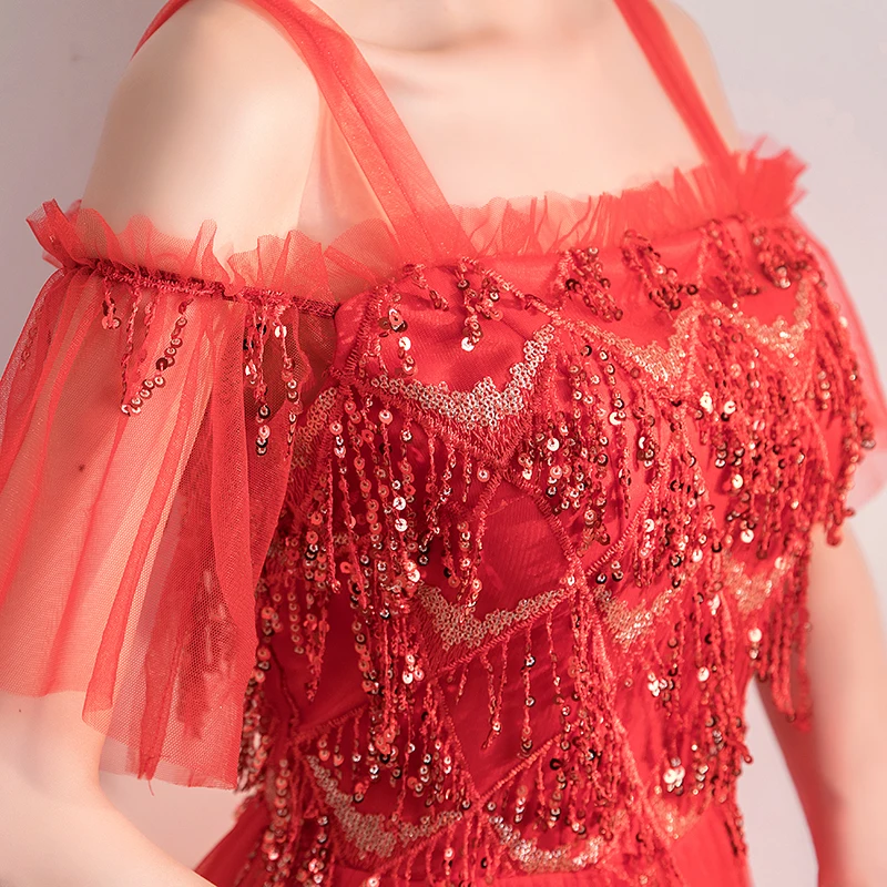 Vestido, элегантное платье подружки невесты, свадебное, вечернее, без рукавов, расшитое блестками, тюль, модное, Дамское, сексуальное, для выпускного вечера, женское платье, красное, для невесты