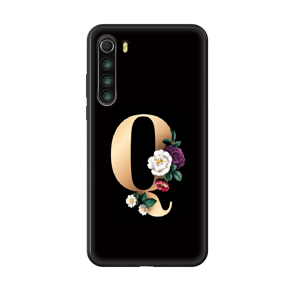 

English Alphabet Classic Elegant Flowers Phone case For Xiaomi Redmi Note 8T 9 7 7A A 4 5 9S Pro black back painting