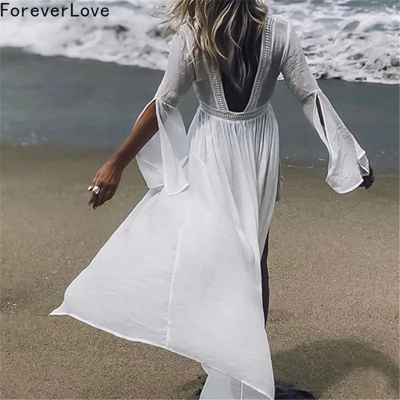 Женская Пляжная накидка длинная туника пляжное платье-парео пляжная одежда 2019 |