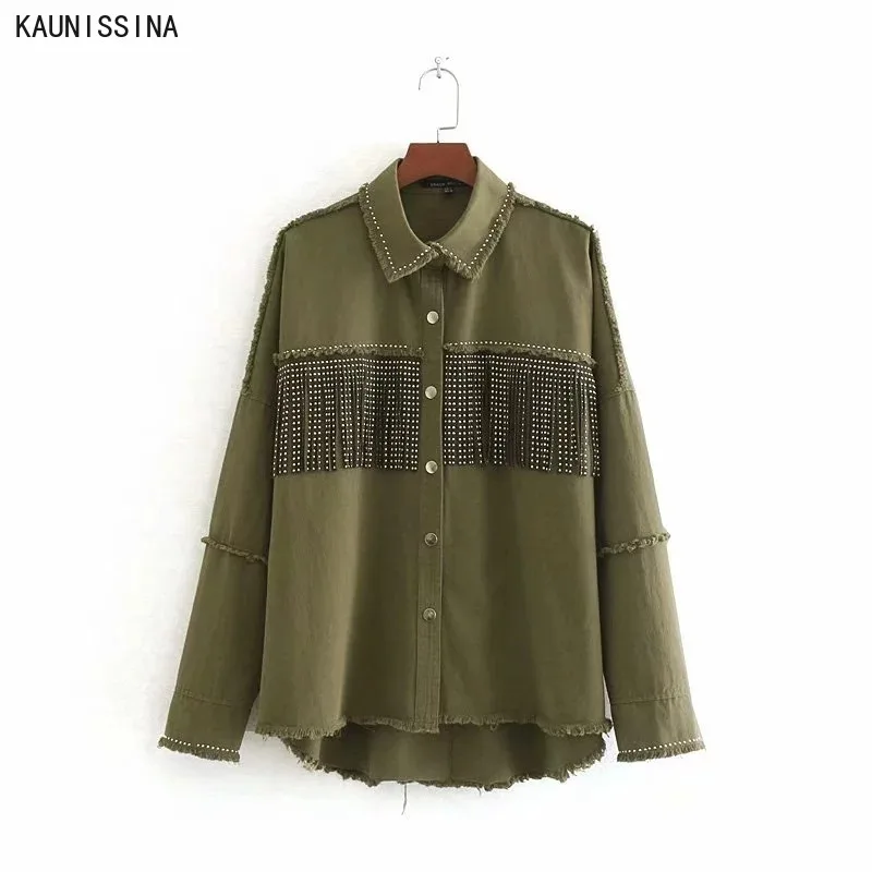 

Vintage Fringe Beaded Loose Jacket Coat Women Fashion Long Sleeve Frayed Trim Ladies Streetwear Outerwear Tassel Jackets