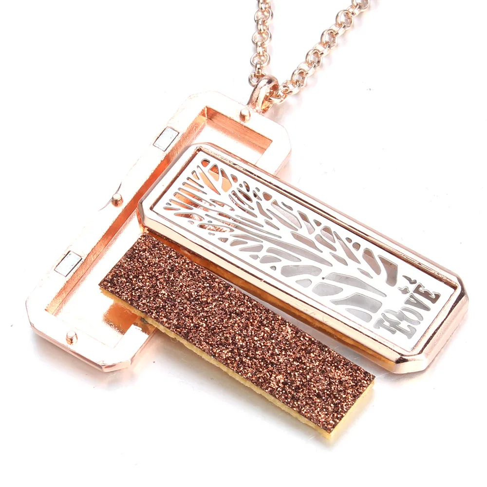 Оптовая продажа серебряный цвет квадратное ожерелье для ароматерапии открытый