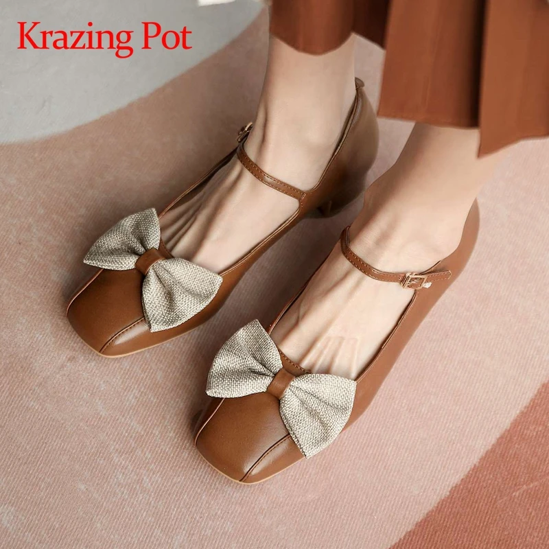 

Krazing Pot/Весенняя Новинка поступление в стиле «Мэри Джейн» с оригинальным дизайном, квадратный носок, средний каблук с украшением в виде бант...