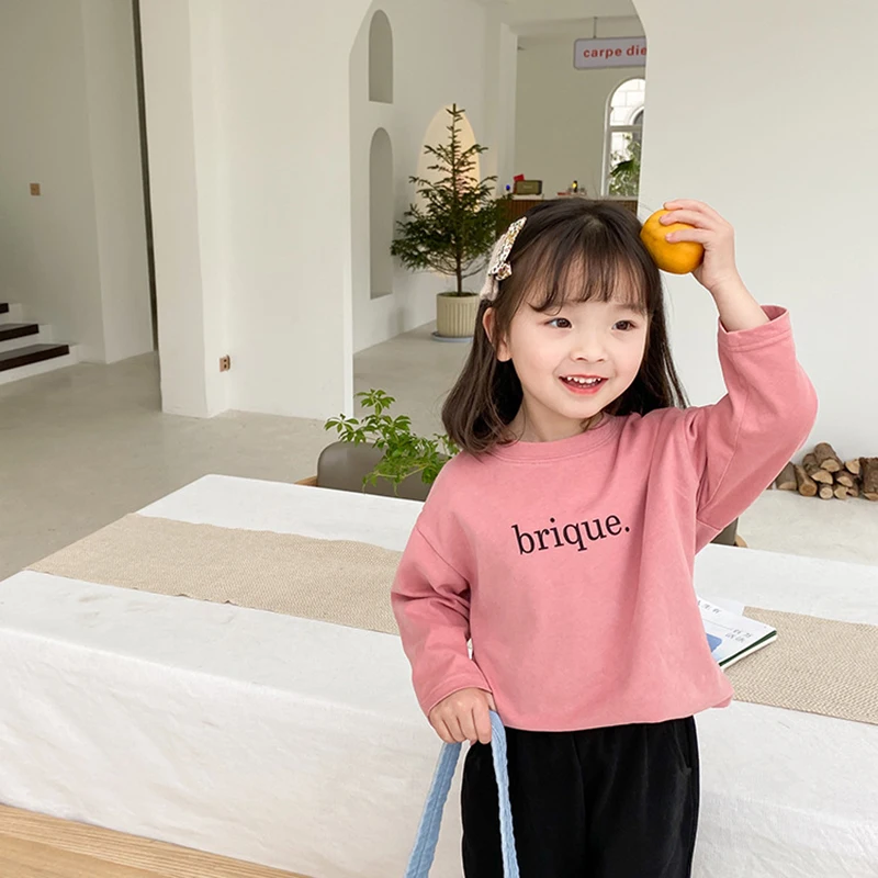 

Keelorn Girls Boys Casual T-shirts 2021 New Spring Kids Girls Korean Letter Print Sweatshirt Fashion Long Sleeve Children Tops