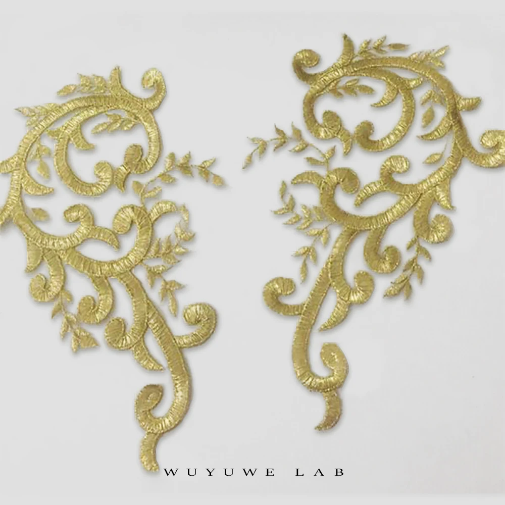 Изящная золотая ткань с цветочным рисунком для одежды, свадебные аксессуары, ткань «сделай сам», рукоделие, шитье, рукоделие для свадьбы, 2 шт.