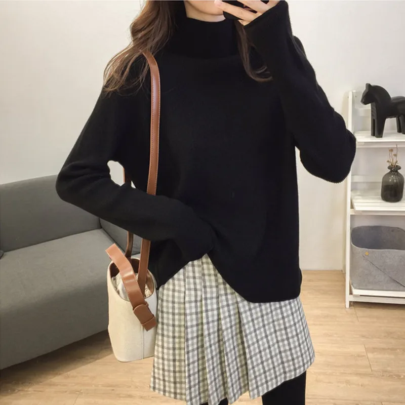 

Autumn and winter new semi-turtleneck sweater women's loose outer wear foreign style lazy style top knitted bottoming shirt