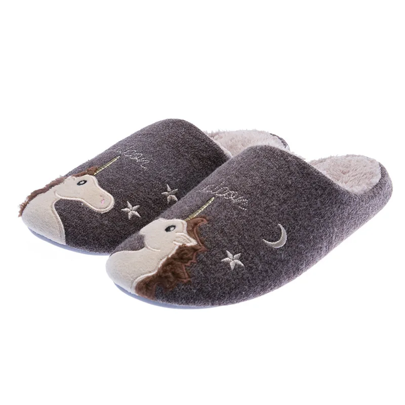 

2020 Deluxy Winter Warm Home Women Fur Slippers Cute Unicorn Indoor Cotton Ladies Slippers Soft Memory Foam Couples Shoes
