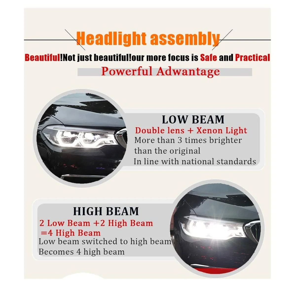 

Car Headlight for BMW 5 Series G38 2018-2020 Bi-Xenon Lens Projector Xenon HID KIT with LED DRL Head Lamp Low High Beam
