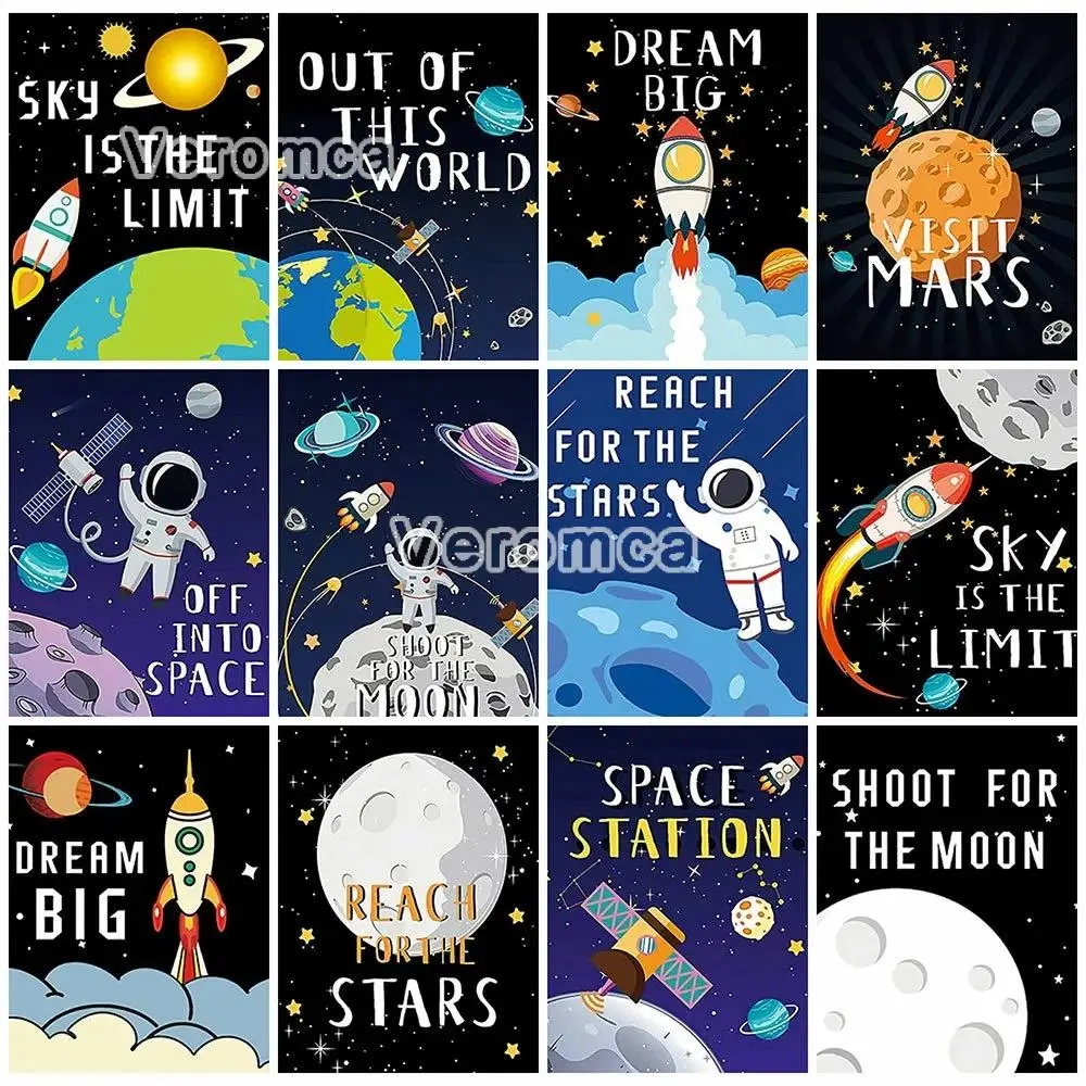 

5D Diy Astronaut Rocket Diamond Painting Kits for Kids Outer Space Landscape Full Drill Cartoon Mosaic Embroidery Pictures