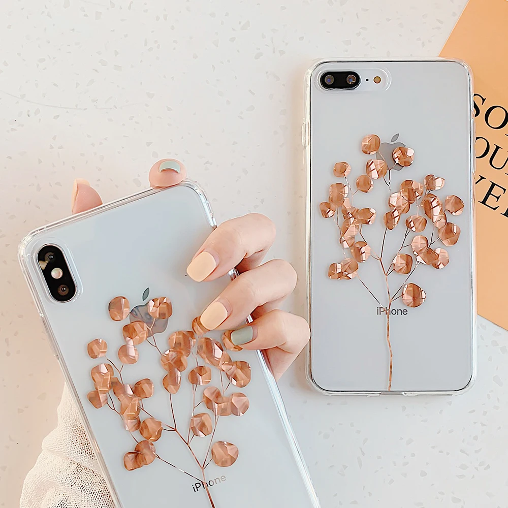 LOVECOM листья и ананас Прозрачный чехол для телефона для iPhone 11 Pro Max XR XS Max 7 8 Plus X Прозрачная мягкая Гальваническая задняя крышка