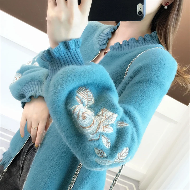 Модный кардиган Женский вязаный свитер осенний Новый бархатный из корейской