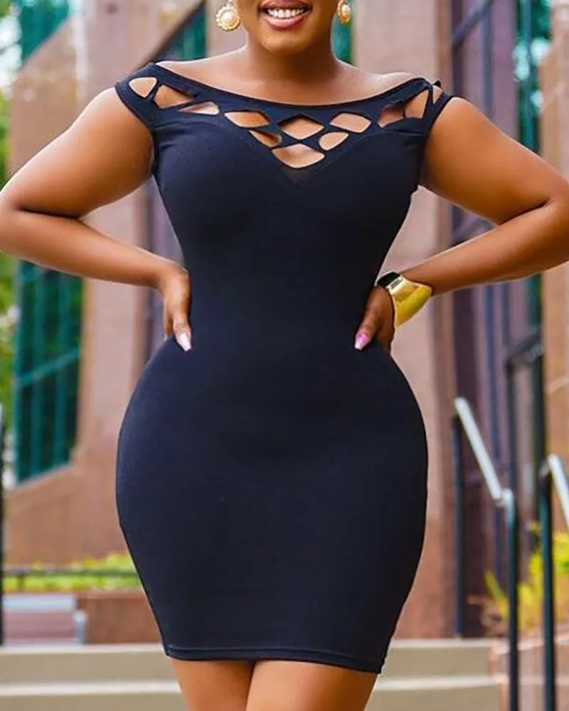 

Sexy Hollowed Out Short Sleeve Skinny Bodycon Women Dresses 2021 Summer New Fashion Elegant Office Lady Dress Vestidos