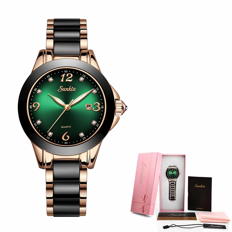 

SUNKTA Fashion Women Watches Rose Gold Ladies Bracelet Watches Reloj Mujer 2019New Creative Waterproof Quartz Watches For Women