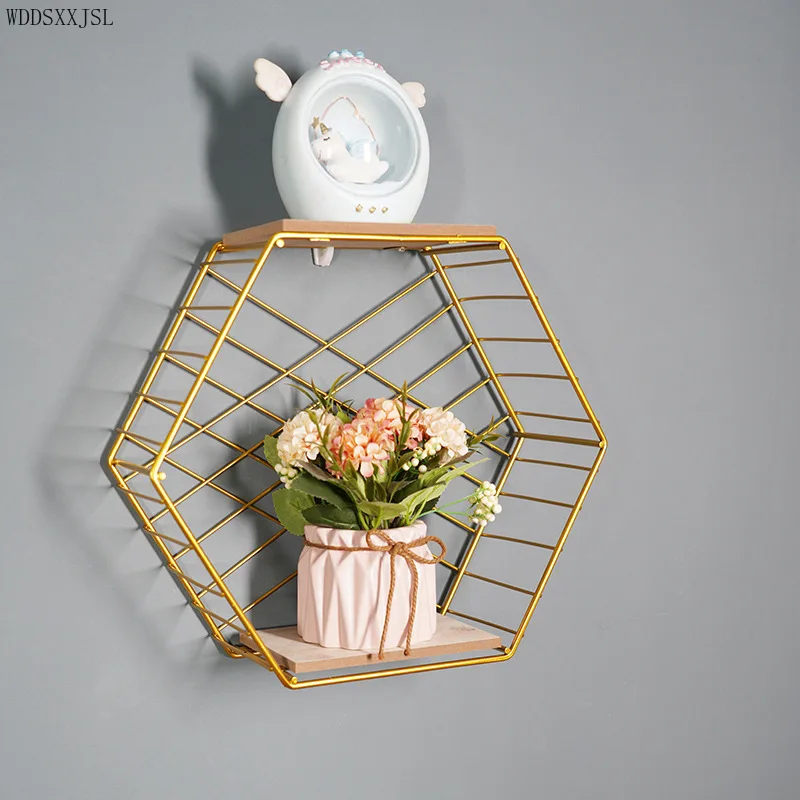 

Nordic minimalist Storage rack metal crafts Metope Hanging decoration home living room bedroom Storage rack pendant free nail