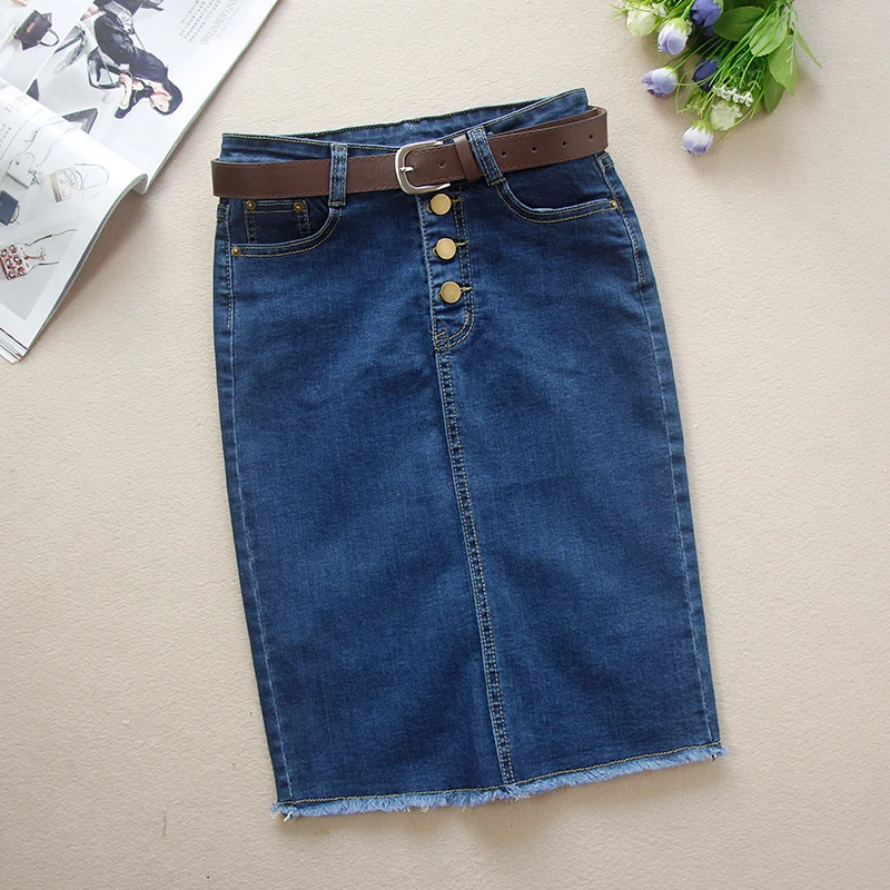 Джинсовая женская облегающая юбка модная пикантная однобортная джинсовая
