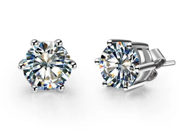 Бесплатная доставка! Женские серьги гвоздики с 6 зубцами 8 мм 2 карата|stud earrings|stone