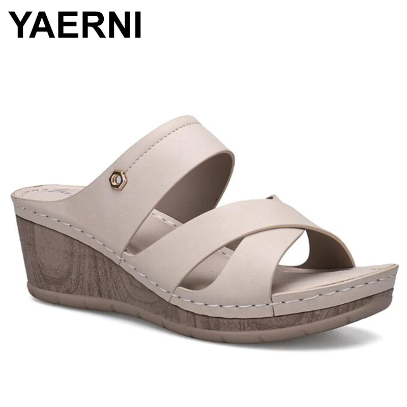 

YAERNI Summer Women Wedge Sandals Premium Orthopedic Open Toe Sandals Vintage Anti-slip Leather Casual Female Platform RetroShoe