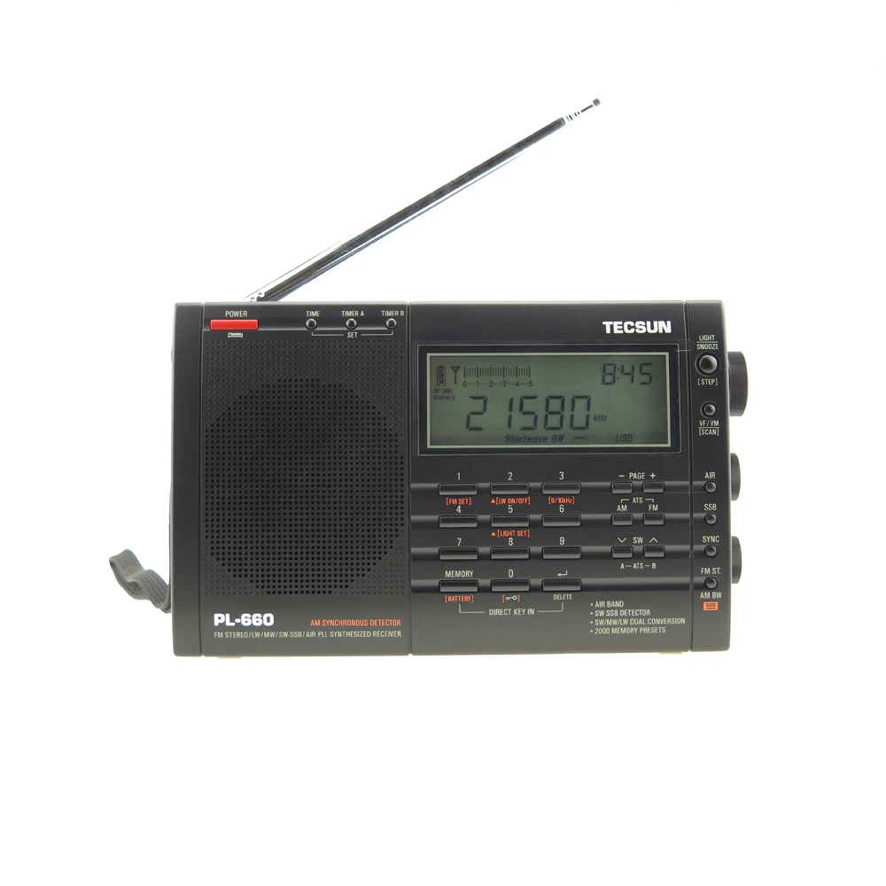 Tecsun PL-660 AIR полный диапазон портативный радио FM Высокая чувствительность приемник MW/SW/LW двойной цифровой тюнинг стерео подходит для парусного спорта - Цвет: Black
