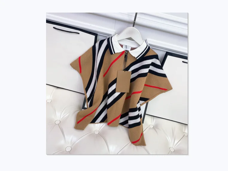 

Осень-зима 2021, Топ высокого качества, модный бренд, полосатая рубашка с воротником, кашемировая накидка, пальто для девочек 2, 4, 6, 8, 10 лет