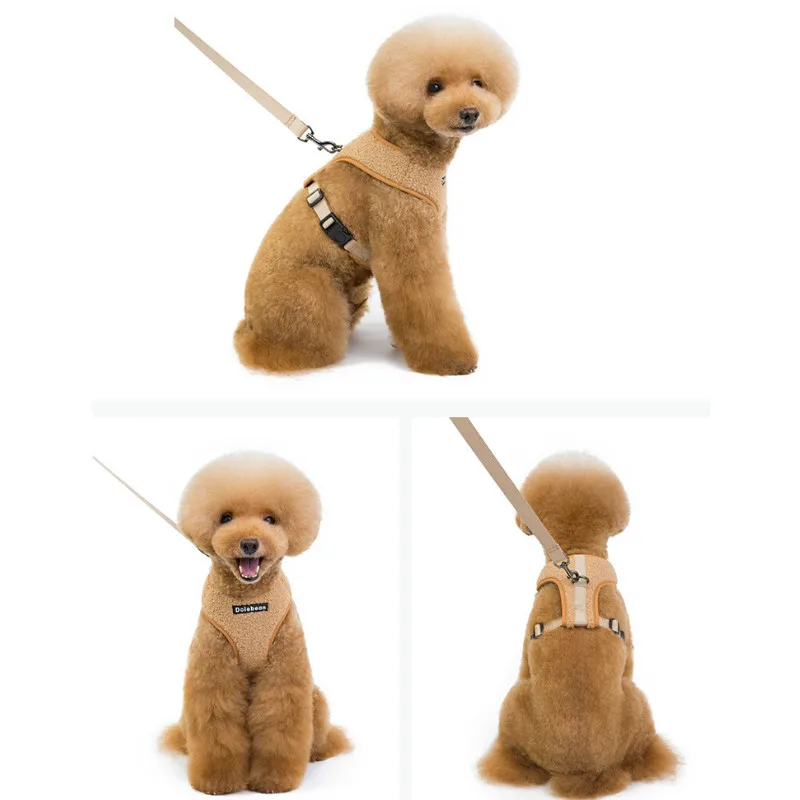 

Pet Supplies Dog Harness Pet Leash Set Vest Harness Polyester Plush Breathable Mesh Bis Buckle Harnesses Can Be Adjusted Bust