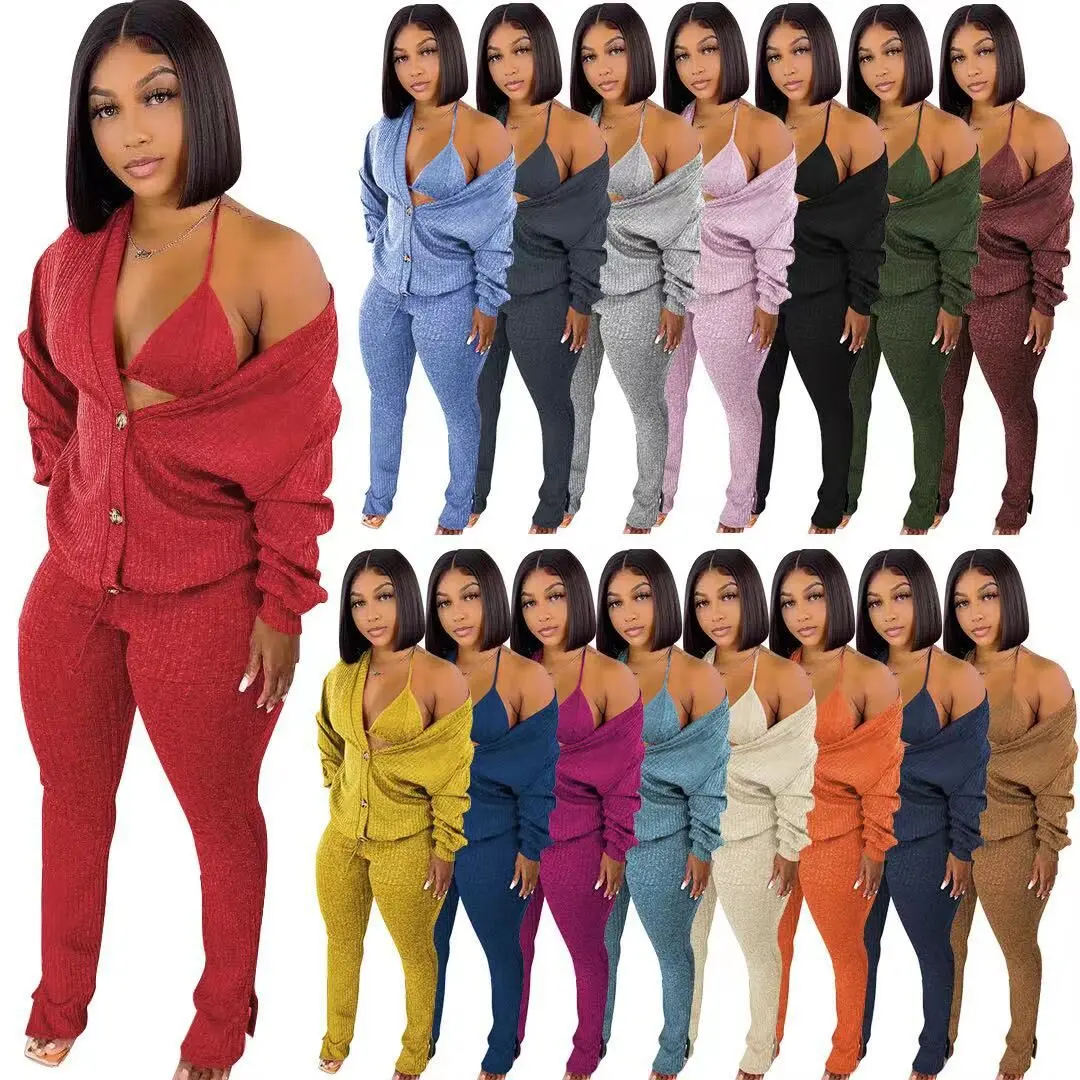 Женский трикотажный костюм Adogirl однотонный Кардиган с длинным рукавом + нижнее