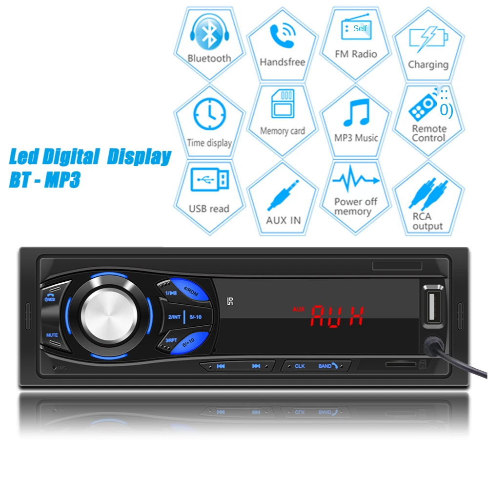 

1 Din Car Radio MP3 Player Universal Audio Music Stereo Radio Tuner with BT USB/TF/AUX-IN Fast Charging
