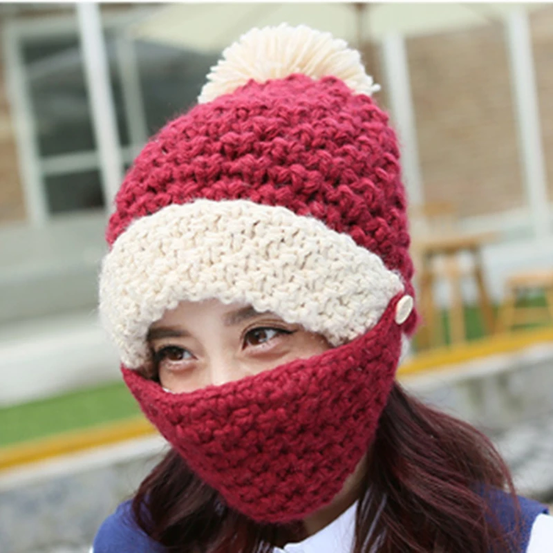 Зимние шапки для женщин с дышащей вязаной шапкой 2 в 1 девушек тёплая Защитная