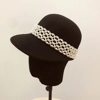 fibonacci fashion fedora hats for women felt hat pearl belt decoration wool baseball caps fedora flat top knight equestrian cap