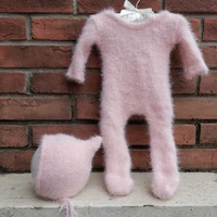 photoshoot set stretch hand knitted baby mink fur jumpsuits infant coveralls with hat for newborn infant photography accessories