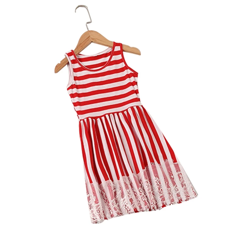 

Summer Casual Loose Clothing Round Neck Sleeveless Striped Dress for Mother Daughter Family Clothes Parents Child Outfits
