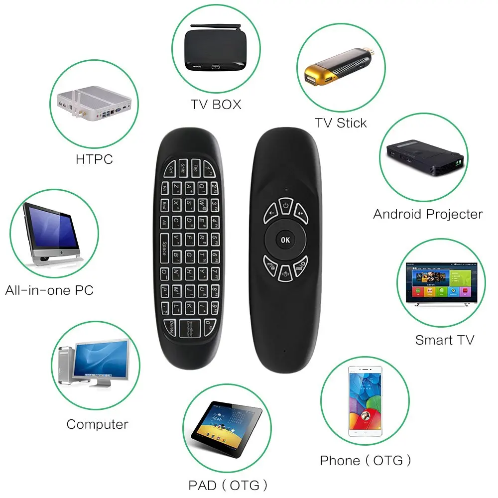 2.4G Air Mouse Wireless 6-Axis Keyboard Remote Control Motion Sense Backlight For Mini Pc Smart Tv Android Box Project |