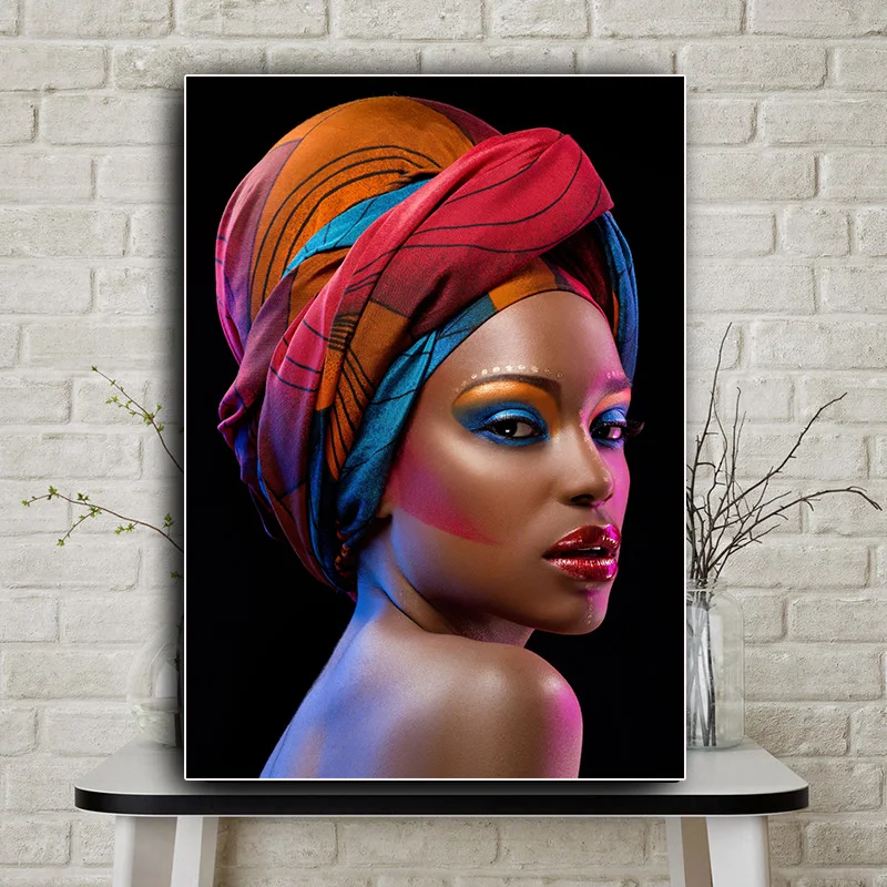 

Sexy Makeup African Woman Canvas Painting Red Lips Girl Posters and Prints Wall Art for Living Room Home Decor (No Frame)