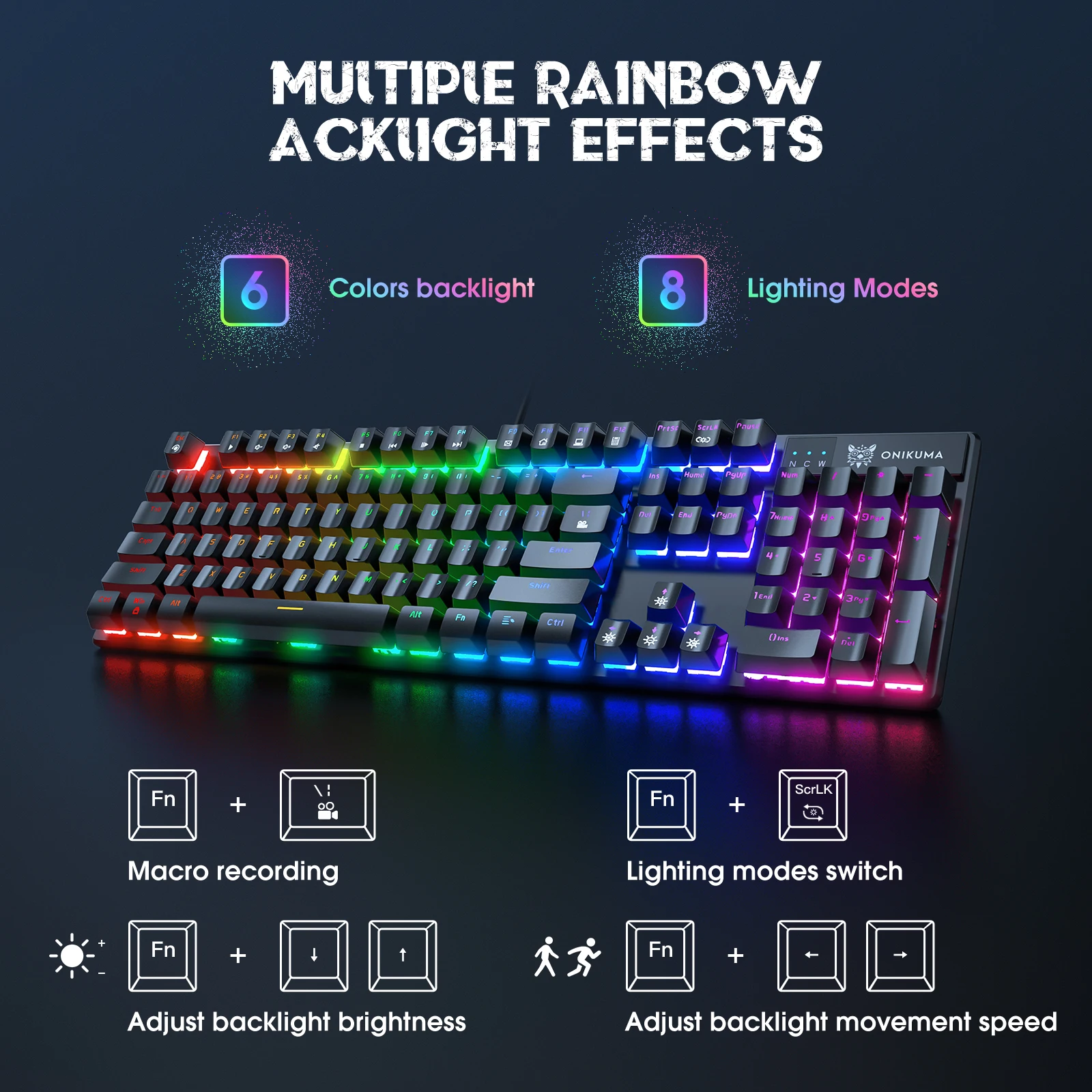

Hot Sell ONIKUMA G27 Mechanical Keyboard 104 Keys 6 Colorful Lights 8 Modes Home Office Computer Game Special Equipment