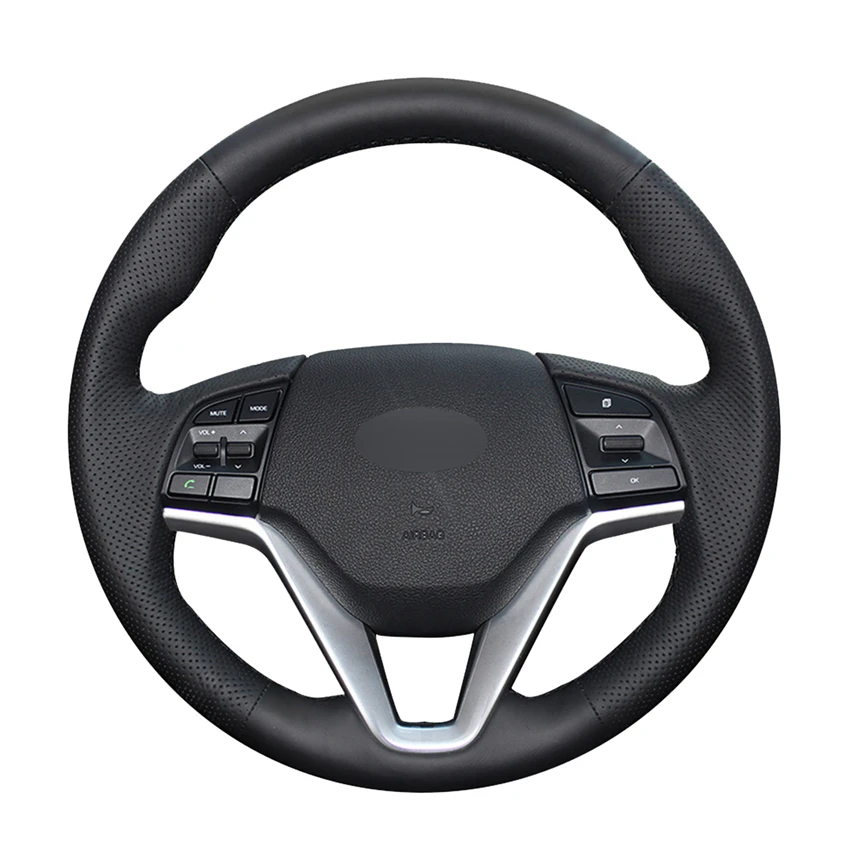Рука сшитый черный искусственная кожа ПУ Чехлы рулевого колеса автомобиля
