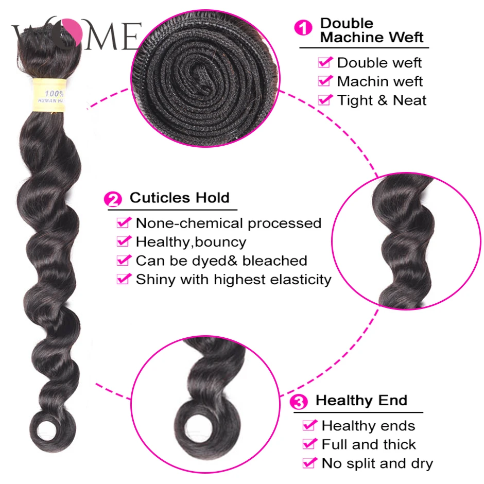 WOME Brazilian Loose Deep Wave Bundles With Closure Human Hair Non-remy Extensions 3 | Шиньоны и парики