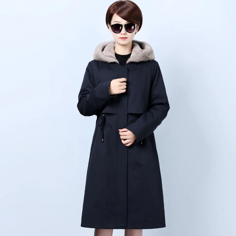 

Atunsue, women rabbit coat, winter coat for women, mink collar, natural fur parka, women's clothing