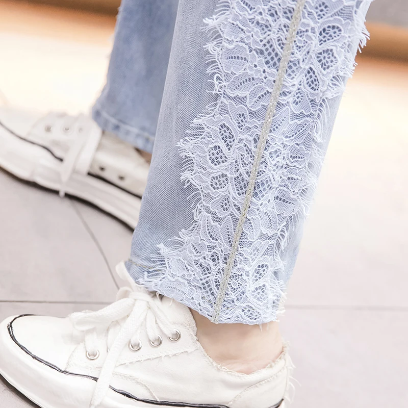 

Blue Jeans Women's Spring 2021 New High Waist Lace stitching Loose All-match Harlan Pants Trend vrouw broek jeans women