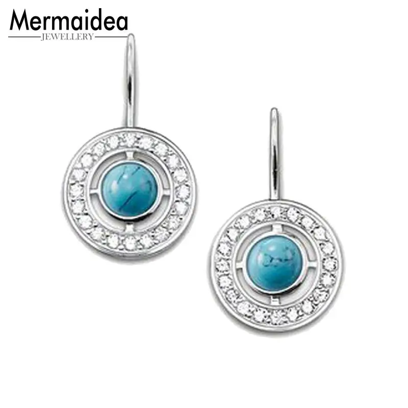 Серьги-подвески с голубым камнем и круглым лебедем новинка 2020 Модная бижутерия