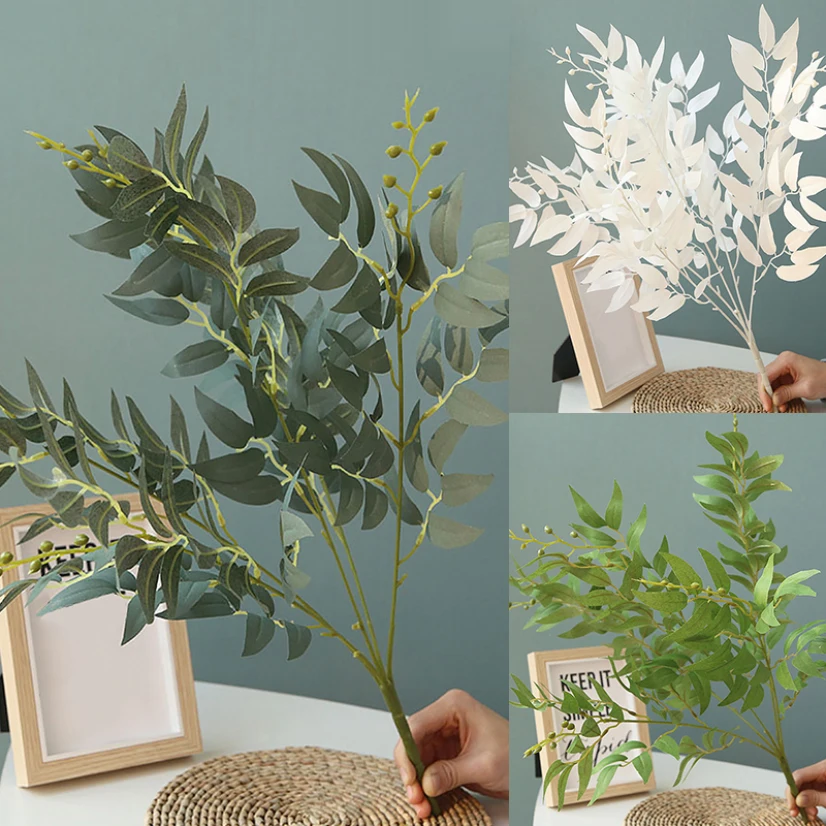 

Artificial Willow Leaves Silk Fake Plant Bouquet Decoration Vintage Farmhouse Crafts Wedding Forest Garland Home Decor