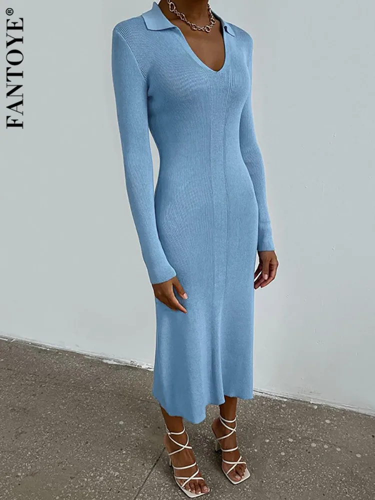 

Женское платье с отложным воротником Fantoye, зеленое облегающее платье с длинным рукавом и высокой талией на осень